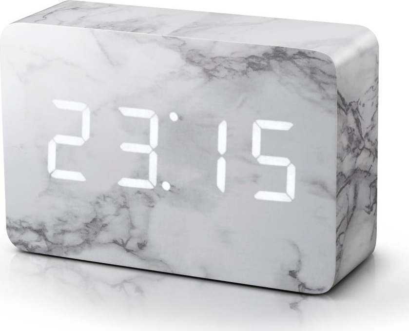 Šedý budík v mramorovém dekoru s bílým LED displejem Gingko Brick Click Clock Gingko