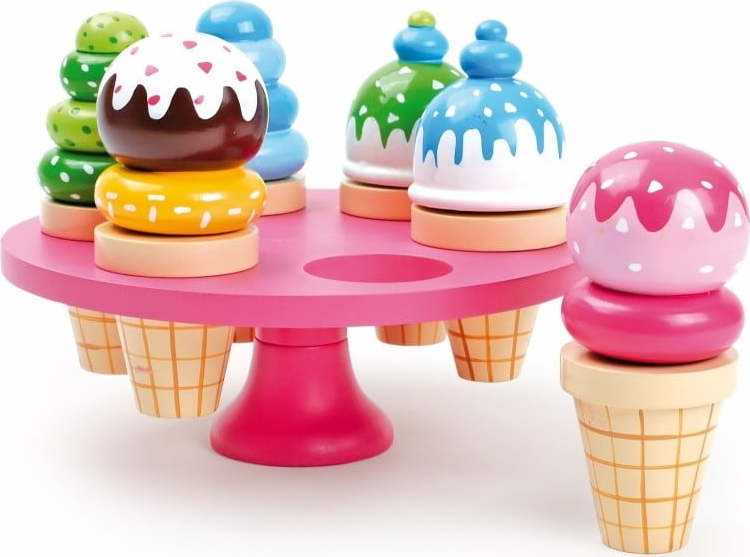 Set 6 dřevěných zmrzlin na hraní se stojanem Legler Waffle Ice Cream Legler