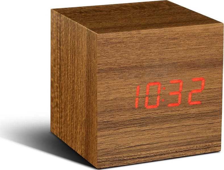 Světle hnědý budík s červeným LED displejem Gingko Cube Click Clock Gingko