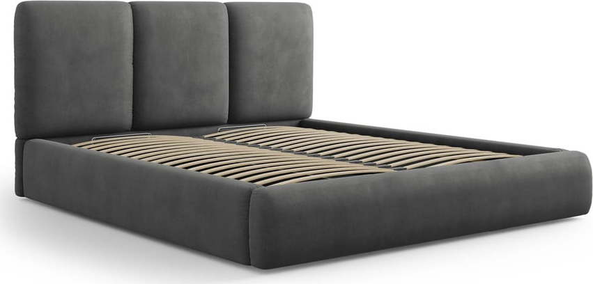 Šedá čalouněná dvoulůžková postel s úložným prostorem s roštem 160x200 cm Brody – Mazzini Beds Mazzini Beds