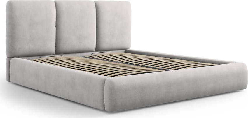Světle šedá čalouněná dvoulůžková postel s úložným prostorem s roštem 140x200 cm Brody – Mazzini Beds Mazzini Beds