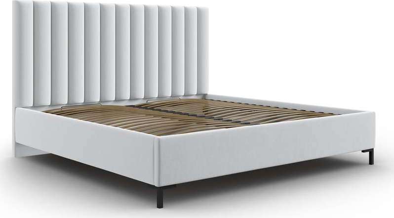 Světle šedá čalouněná dvoulůžková postel s úložným prostorem s roštem 140x200 cm Casey – Mazzini Beds Mazzini Beds