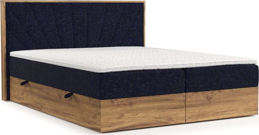 Boxspring postel s úložným prostorem v tmavě modro-přírodní barvě 160x200 cm Asahi – Maison de Rêve Maison de Reve