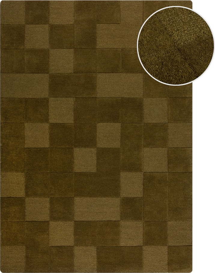 Khaki ručně tkaný vlněný koberec 200x290 cm Checkerboard – Flair Rugs Flair Rugs