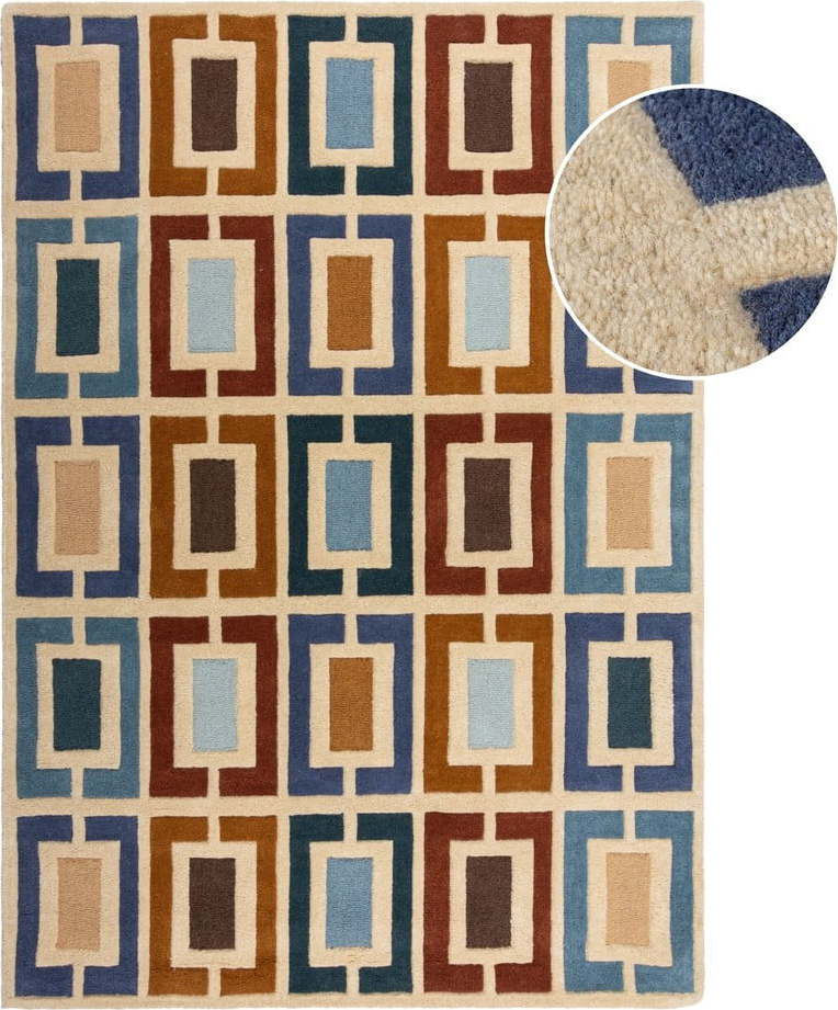 Modro-oranžový ručně tkaný vlněný koberec 160x230 cm Retro Blocks – Flair Rugs Flair Rugs