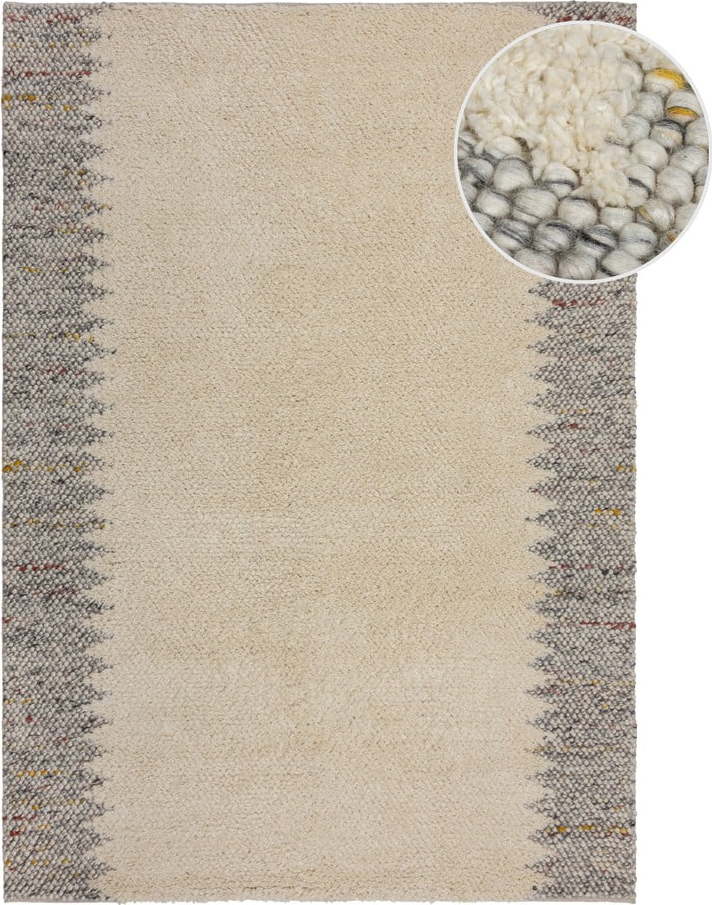 Šedo-krémový ručně tkaný koberec s příměsí vlny 80x150 cm Minerals Border – Flair Rugs Flair Rugs